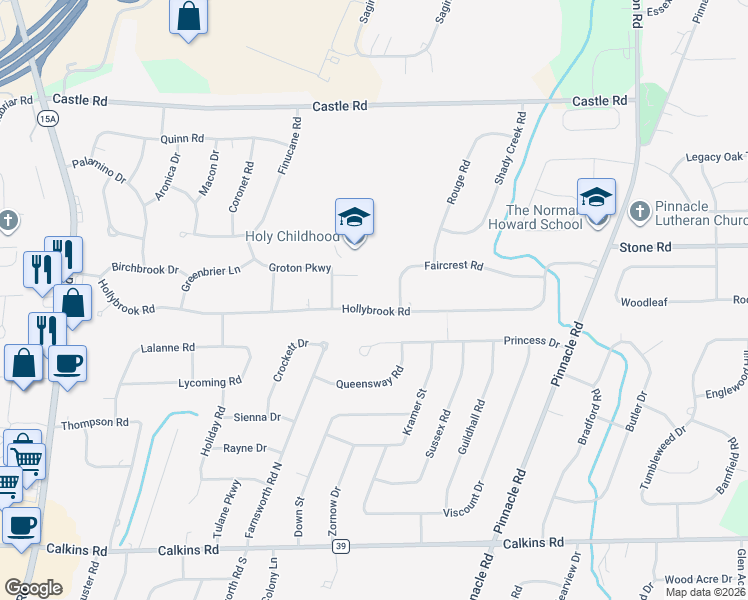 map of restaurants, bars, coffee shops, grocery stores, and more near 284 Hollybrook Road in Rochester