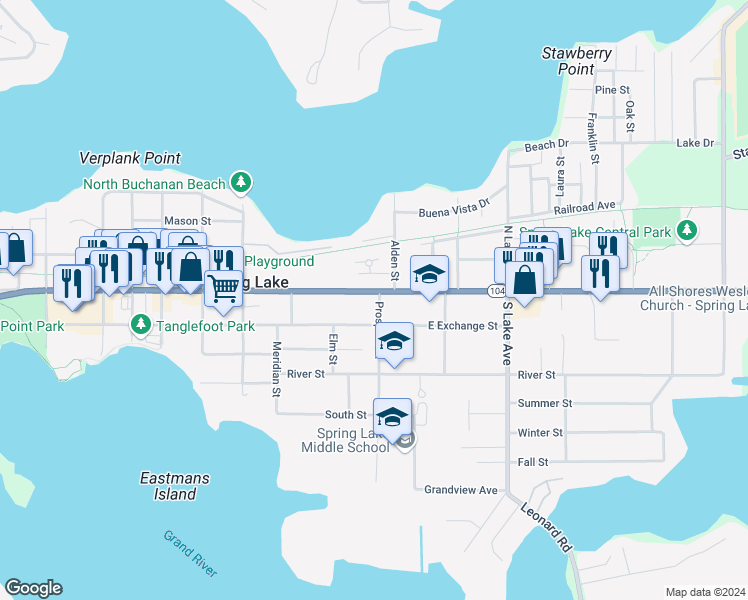 map of restaurants, bars, coffee shops, grocery stores, and more near 326 Rachaels Way in Spring Lake