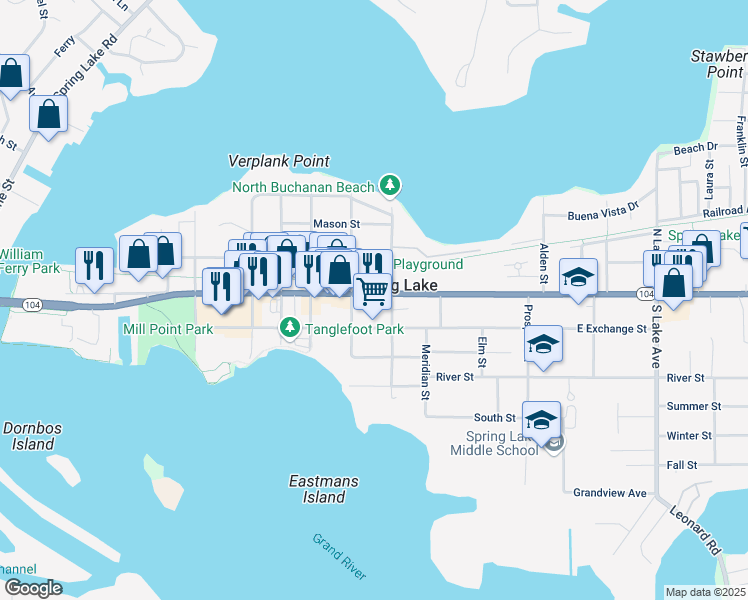 map of restaurants, bars, coffee shops, grocery stores, and more near in Spring Lake