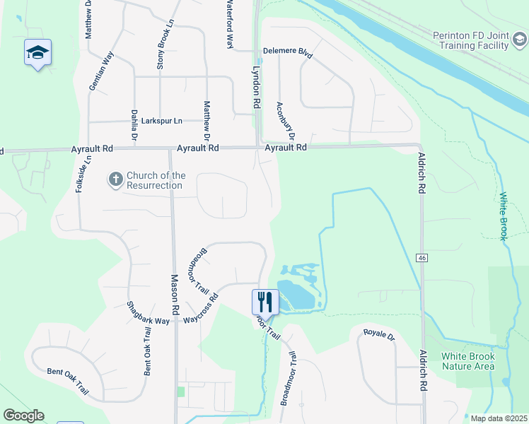 map of restaurants, bars, coffee shops, grocery stores, and more near 21 Sandpiper Hill in Fairport