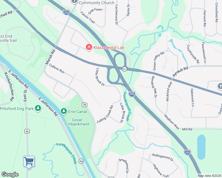 map of restaurants, bars, coffee shops, grocery stores, and more near 26 Little Brook Drive in Pittsford