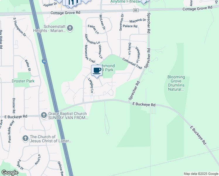map of restaurants, bars, coffee shops, grocery stores, and more near 6160 Dell Drive in Madison