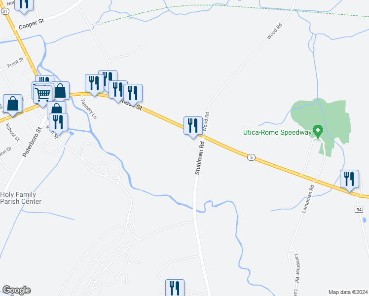map of restaurants, bars, coffee shops, grocery stores, and more near 5444 East Seneca Street in Vernon