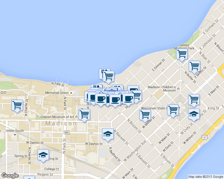 map of restaurants, bars, coffee shops, grocery stores, and more near 220 East Lakelawn Place in Madison