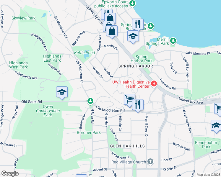 map of restaurants, bars, coffee shops, grocery stores, and more near 5315 Brody Drive in Madison