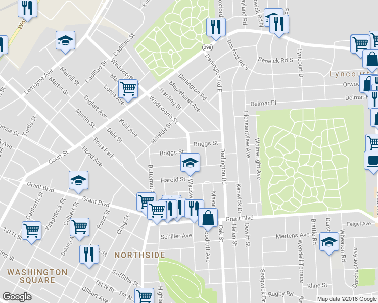 map of restaurants, bars, coffee shops, grocery stores, and more near 698 Wadsworth Street in Syracuse