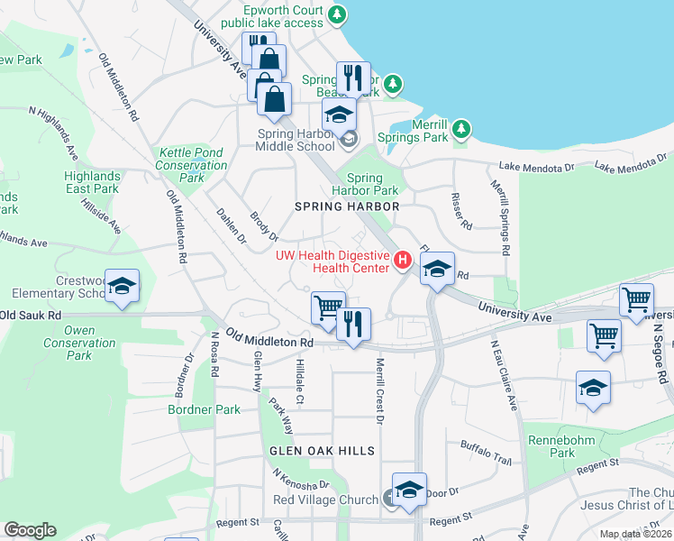 map of restaurants, bars, coffee shops, grocery stores, and more near 93 Craig Avenue in Madison