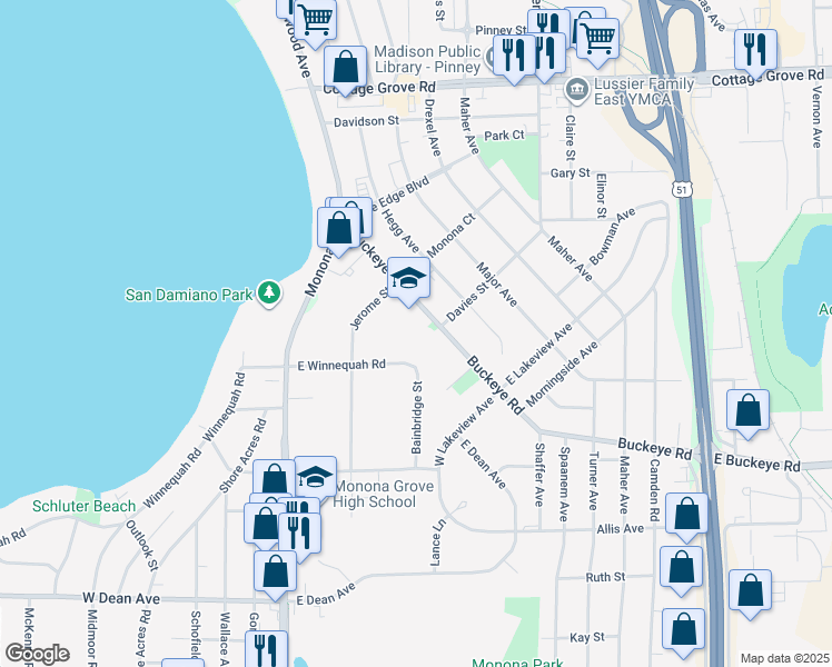 map of restaurants, bars, coffee shops, grocery stores, and more near in Madison