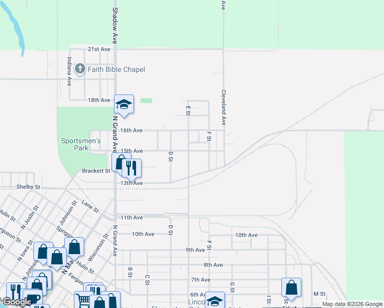 map of restaurants, bars, coffee shops, grocery stores, and more near 512 15th Ave in Charles City