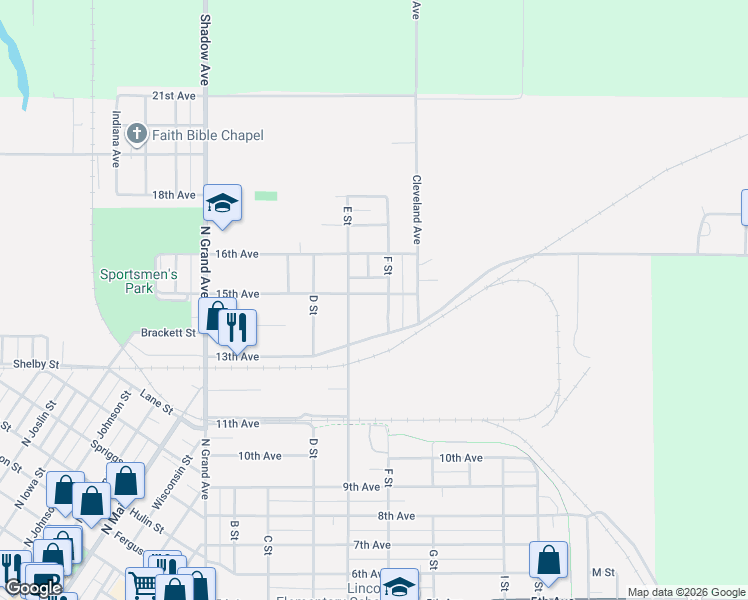 map of restaurants, bars, coffee shops, grocery stores, and more near 512 15th Ave in Charles City