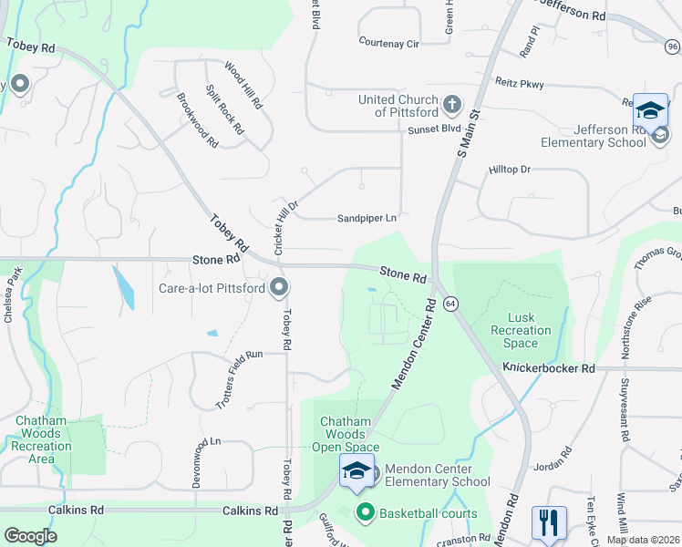map of restaurants, bars, coffee shops, grocery stores, and more near 24 Turnberry Lane in Pittsford