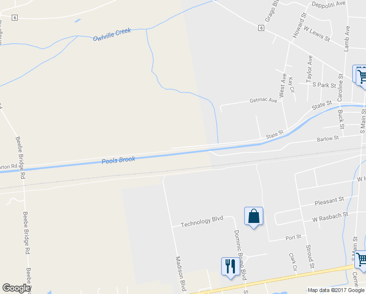 map of restaurants, bars, coffee shops, grocery stores, and more near 2097 State Street in Canastota