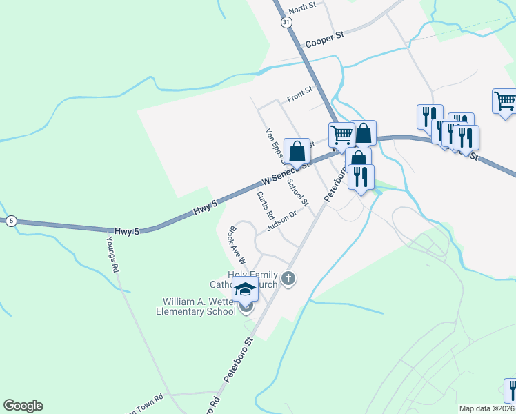 map of restaurants, bars, coffee shops, grocery stores, and more near 1 Curtis Road in Vernon