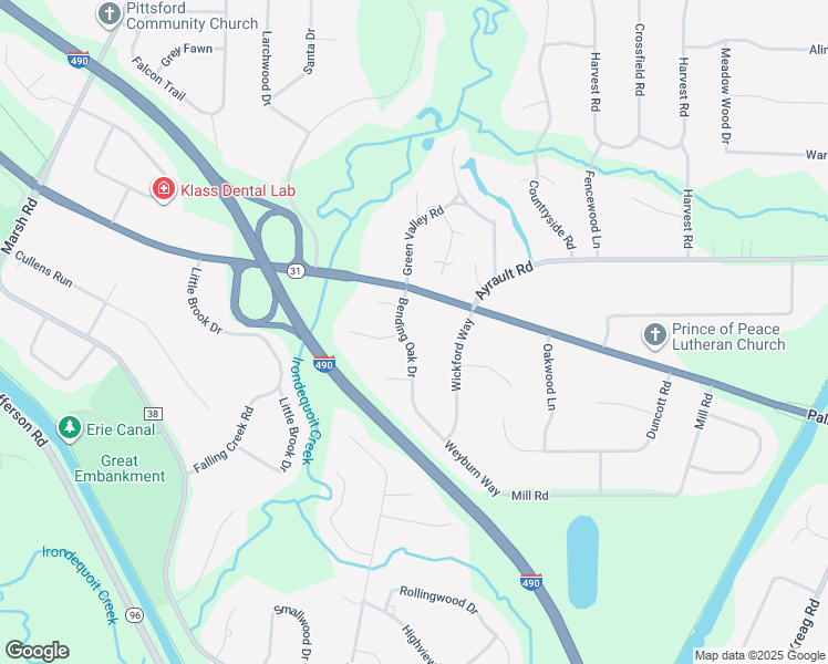 map of restaurants, bars, coffee shops, grocery stores, and more near 46 Bending Oak Dr in Pittsford