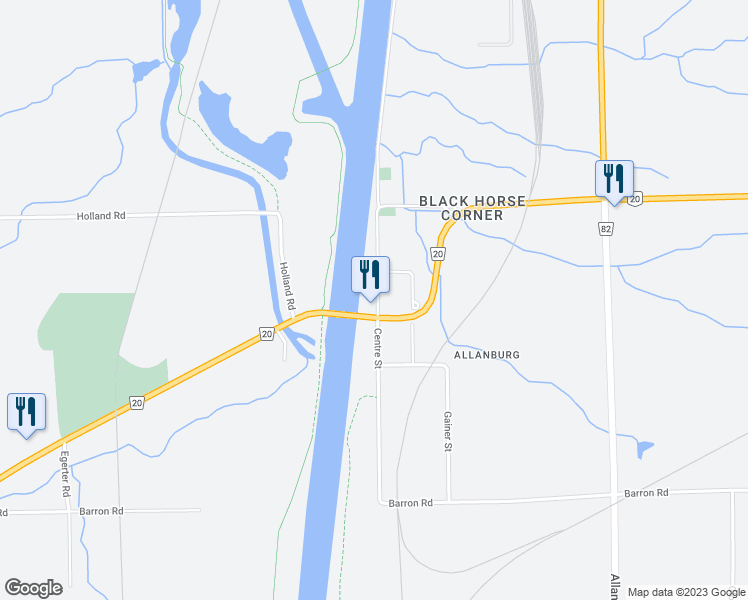 map of restaurants, bars, coffee shops, grocery stores, and more near 2331 Centre Street in Thorold