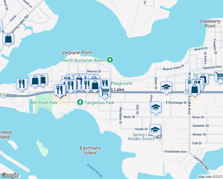 map of restaurants, bars, coffee shops, grocery stores, and more near in Spring Lake