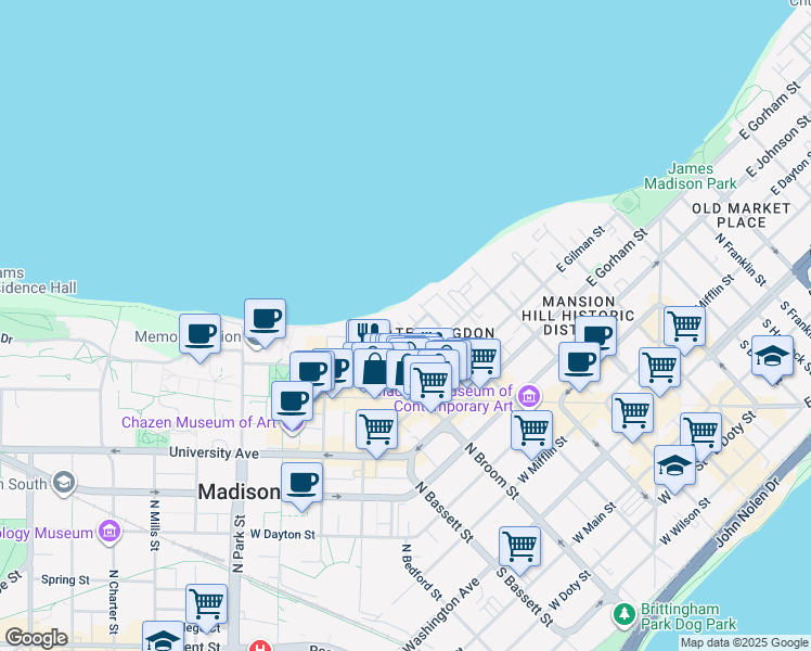 map of restaurants, bars, coffee shops, grocery stores, and more near 237 West Lakelawn Place in Madison