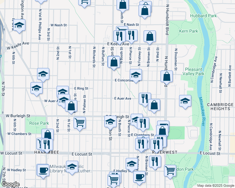 map of restaurants, bars, coffee shops, grocery stores, and more near in Milwaukee