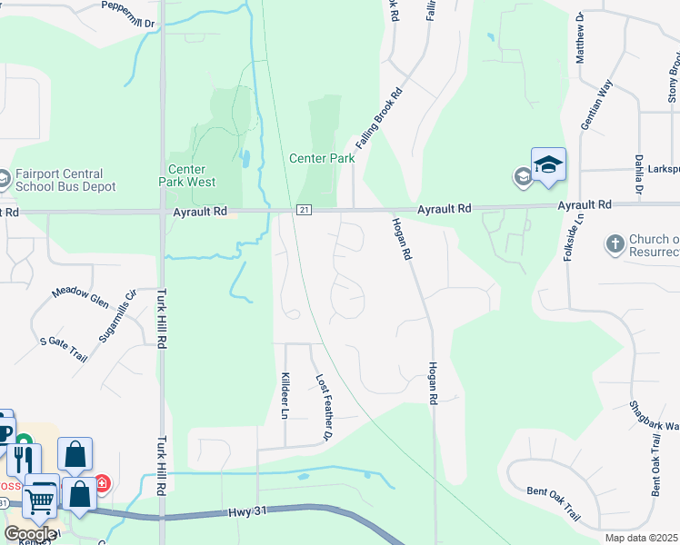 map of restaurants, bars, coffee shops, grocery stores, and more near 117 Willowick Drive in Fairport