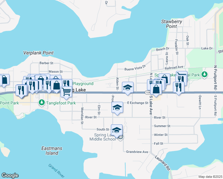 map of restaurants, bars, coffee shops, grocery stores, and more near 326 Rachaels Way in Spring Lake