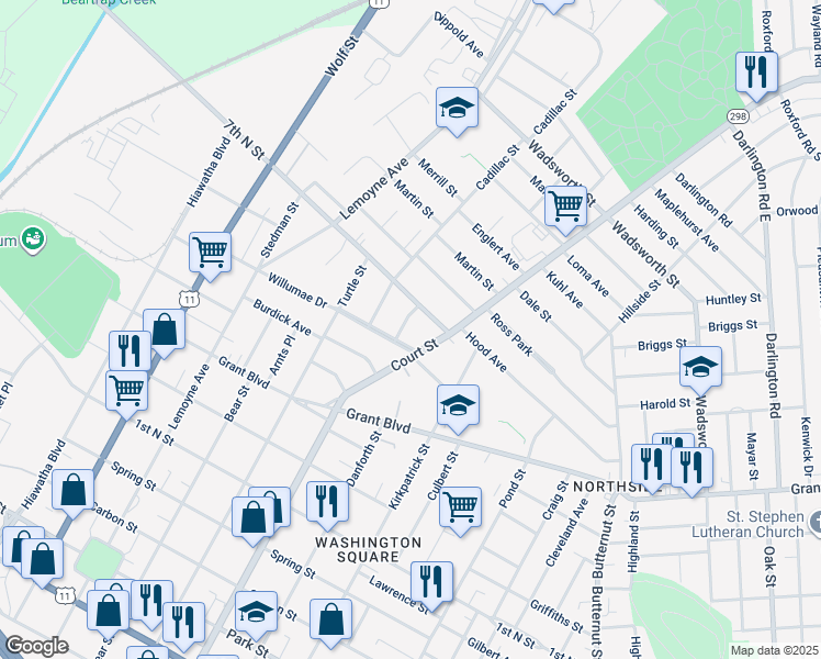 map of restaurants, bars, coffee shops, grocery stores, and more near 116 Fordland Avenue in Syracuse