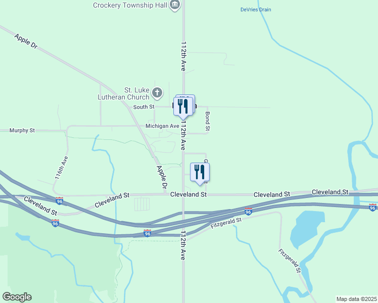 map of restaurants, bars, coffee shops, grocery stores, and more near 16954 Main Street in Nunica