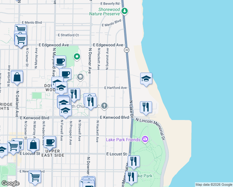 map of restaurants, bars, coffee shops, grocery stores, and more near 3264 North Shepard Avenue in Milwaukee