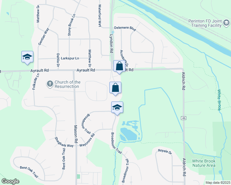 map of restaurants, bars, coffee shops, grocery stores, and more near 21 Sandpiper Hill in Fairport