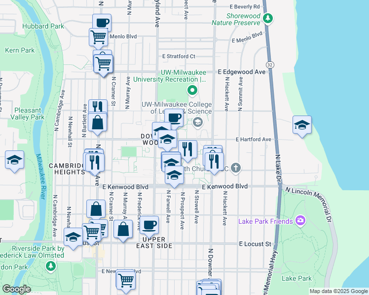 map of restaurants, bars, coffee shops, grocery stores, and more near in Milwaukee