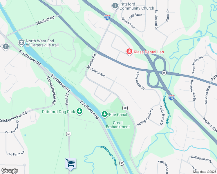 map of restaurants, bars, coffee shops, grocery stores, and more near 569 County Road 38 in Pittsford