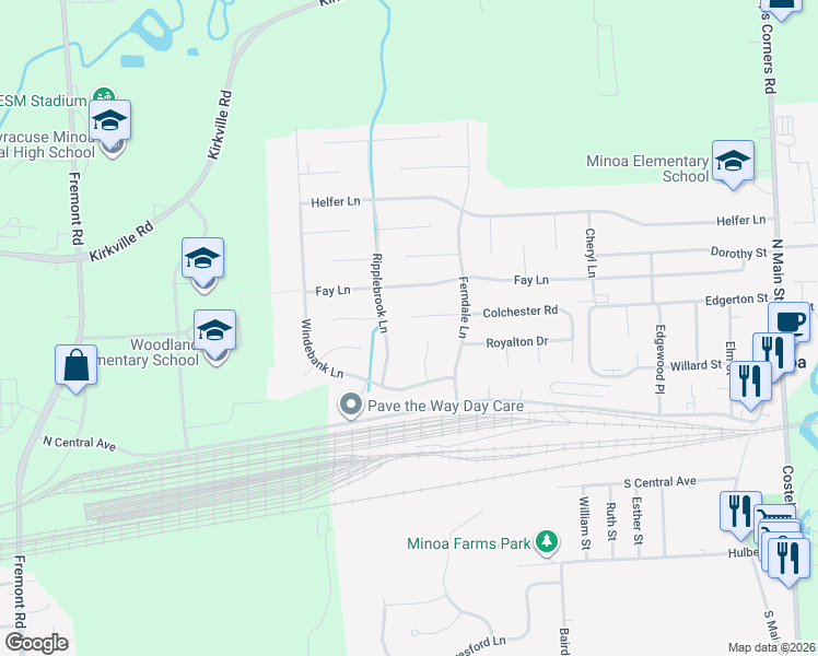 map of restaurants, bars, coffee shops, grocery stores, and more near 111 Kenner Rd in Minoa