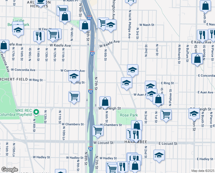 map of restaurants, bars, coffee shops, grocery stores, and more near 3220 North 6th Street in Milwaukee