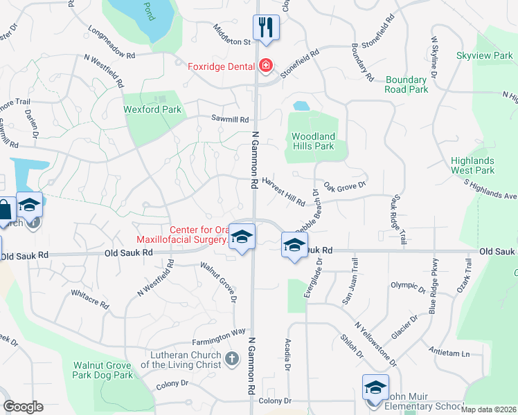 map of restaurants, bars, coffee shops, grocery stores, and more near 23 Firestone Court in Madison