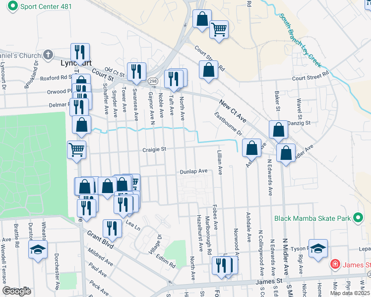 map of restaurants, bars, coffee shops, grocery stores, and more near Ave in Syracuse