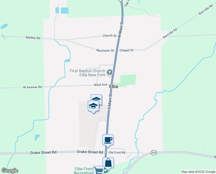 map of restaurants, bars, coffee shops, grocery stores, and more near 43 South Main Street in Elba