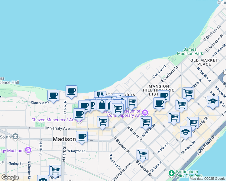 map of restaurants, bars, coffee shops, grocery stores, and more near 210 Lakelawn Place in Madison