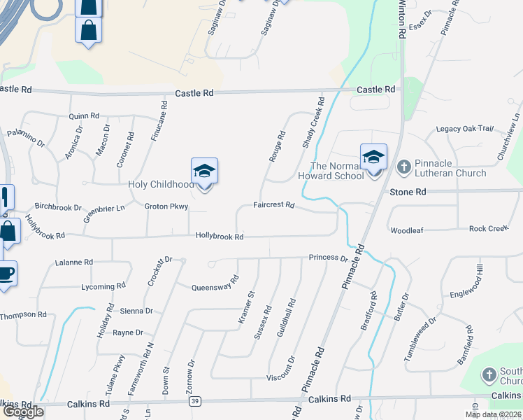 map of restaurants, bars, coffee shops, grocery stores, and more near 75 Faircrest Road in Rochester
