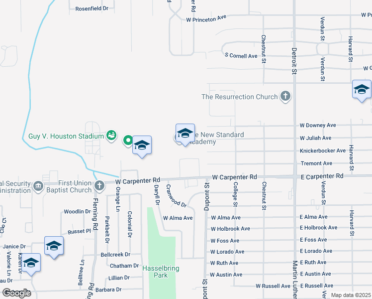 map of restaurants, bars, coffee shops, grocery stores, and more near 2040 West Carpenter Road in Flint