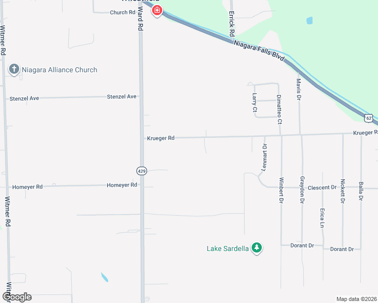 map of restaurants, bars, coffee shops, grocery stores, and more near 2950 Krueger Road in North Tonawanda