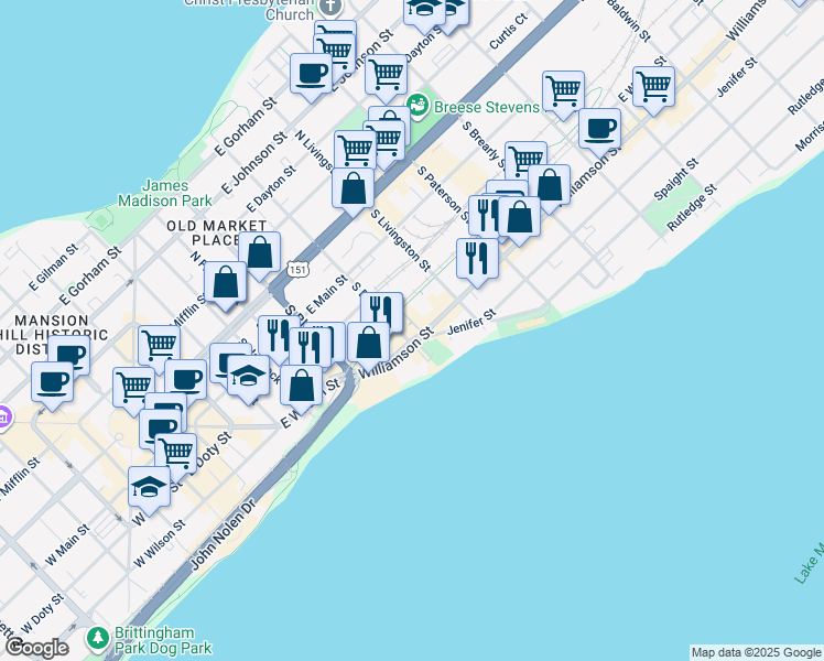 map of restaurants, bars, coffee shops, grocery stores, and more near 702 Williamson Street in Madison
