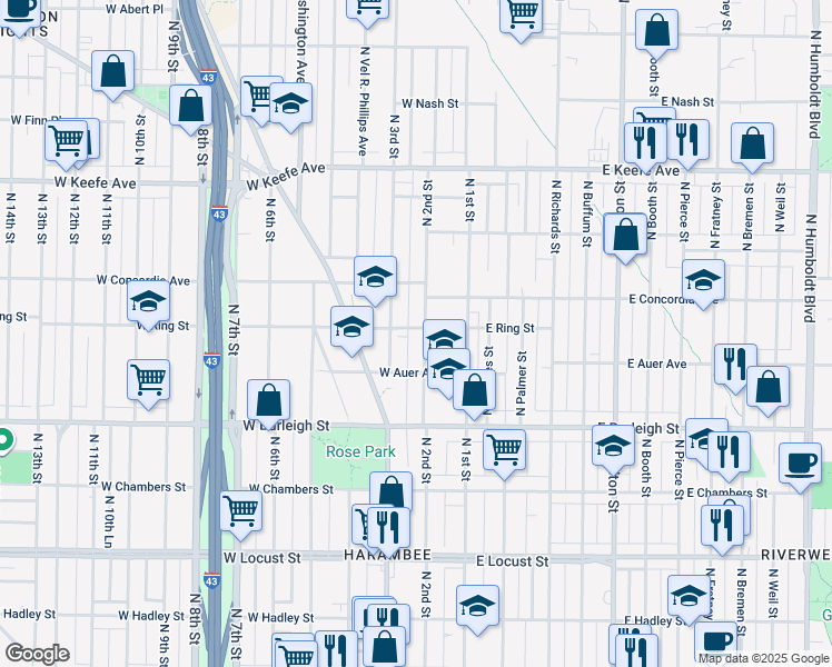 map of restaurants, bars, coffee shops, grocery stores, and more near 3226 North 3rd Street in Milwaukee