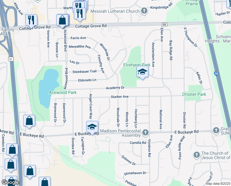 map of restaurants, bars, coffee shops, grocery stores, and more near 1501 Twilight Trail in Madison