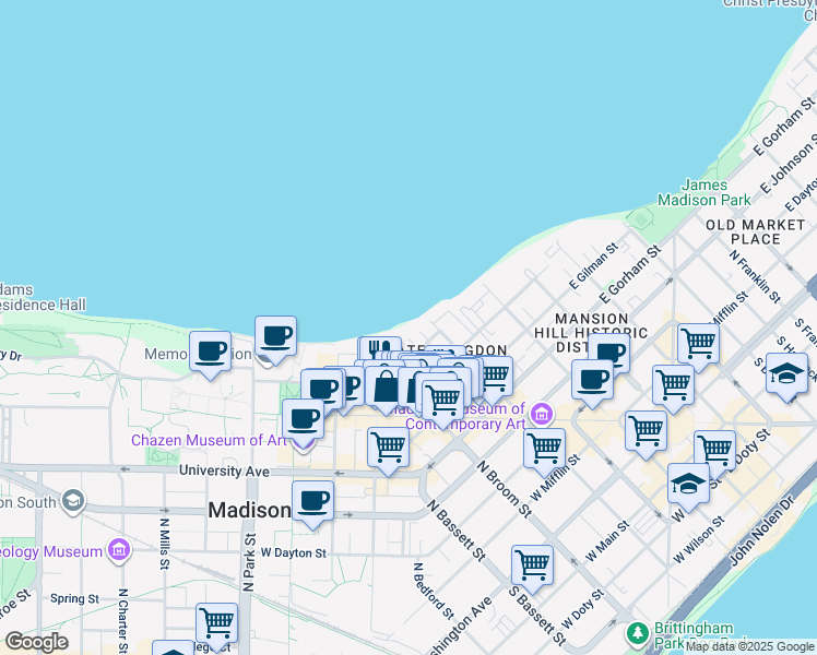 map of restaurants, bars, coffee shops, grocery stores, and more near 220 East Lakelawn Place in Madison