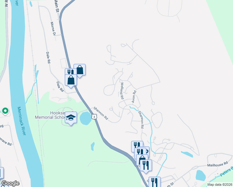 map of restaurants, bars, coffee shops, grocery stores, and more near 6 Harrow in Hooksett