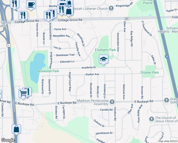 map of restaurants, bars, coffee shops, grocery stores, and more near 1501 Twilight Trail in Madison