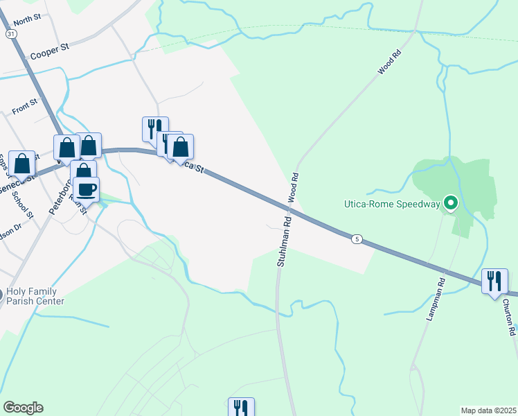 map of restaurants, bars, coffee shops, grocery stores, and more near 5444 Seneca Street in Vernon