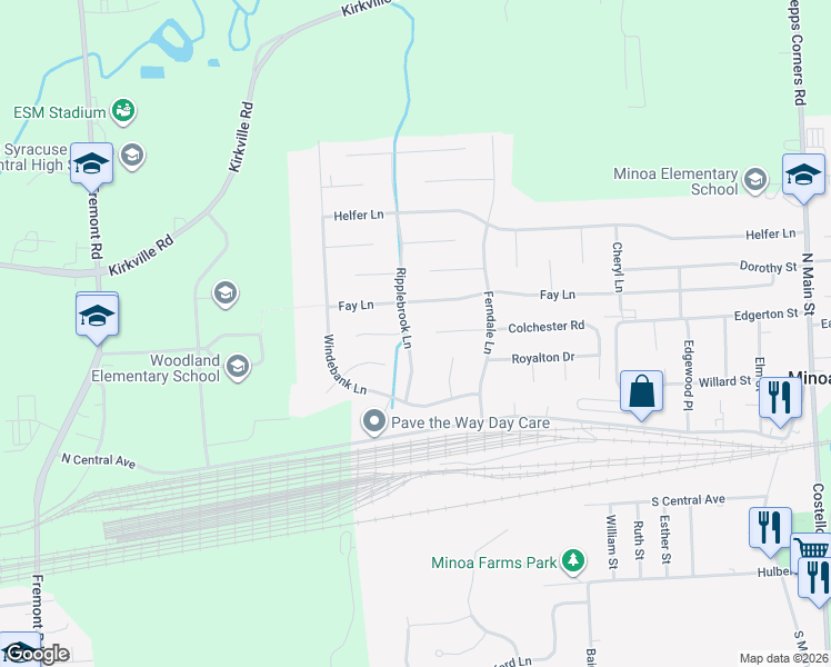 map of restaurants, bars, coffee shops, grocery stores, and more near 111 Kenner Road in Minoa