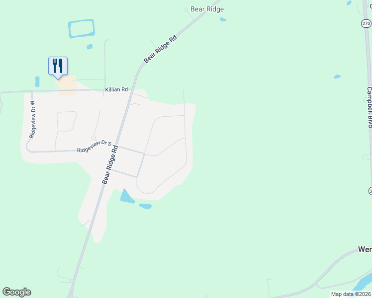 map of restaurants, bars, coffee shops, grocery stores, and more near Creekbend Drive in North Tonawanda