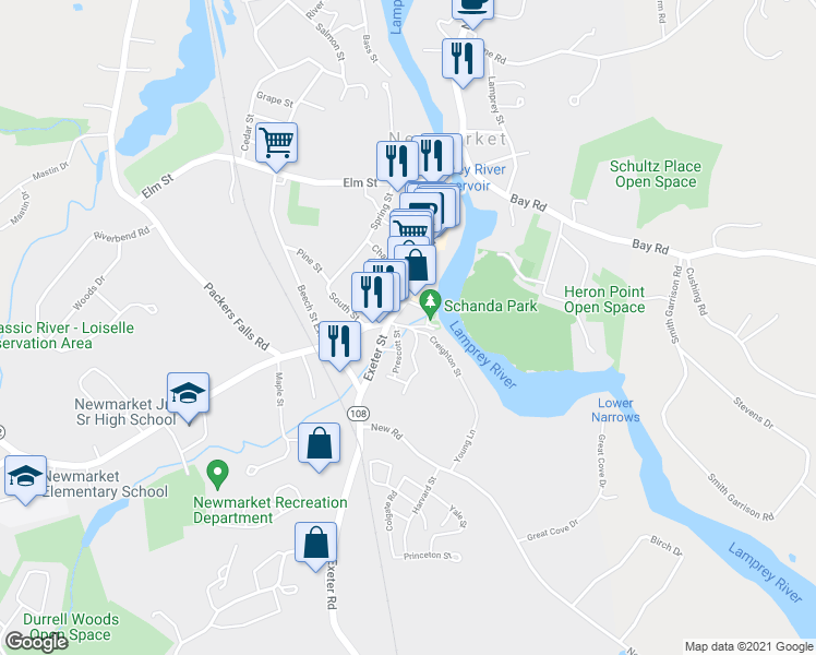 map of restaurants, bars, coffee shops, grocery stores, and more near 8 Creighton Street in Newmarket