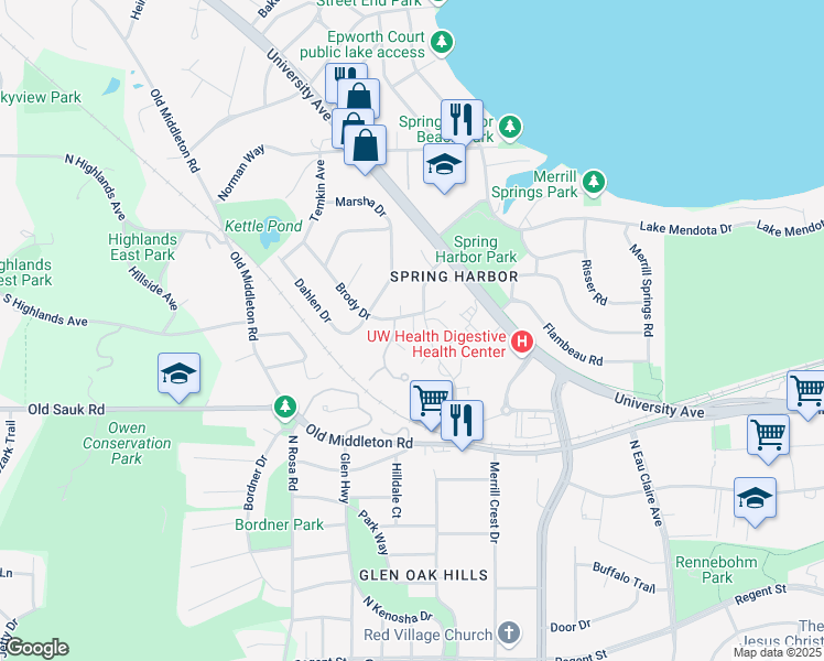 map of restaurants, bars, coffee shops, grocery stores, and more near 66 Craig Avenue in Madison